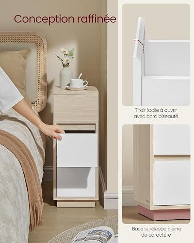 VASAGLE Kailyn Collection - Table de Chevet Étroite, Table d’Appoint, 2 Tiroirs et Compartiment Ouvert, Montage à Gauche ou à Droite, Chambre, Salon, Beige Naturel et Blanc Nuage LET656N01 - 1 - Beige Naturel + Blanc Nuage thumbnail 6