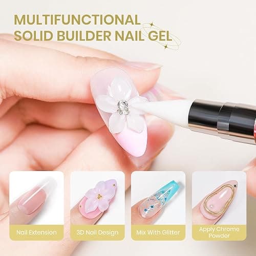 SUPWEE 3D Gel Nail Art, 60g Large Capacity White Sculpting Hard Solid Builder Gel Non-Sticky Hand Molding Nails for Extension Carving Home DIY Manicure with Chrome Powder DIY at home thumbnail 3