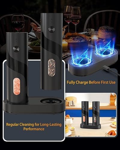 CIRCLE JOY Electric Rechargeable Salt and Pepper Grinder Set Top-Refill Automatic Pepper Mill Grinder with Charging Base, Adjustable Coarseness, Easy Filling Larger Capacity with Led for Home Kitchen thumbnail 6