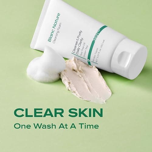 BLANC NATURE Cleansing Foam, Tea Tree Pore Deep Facial Cleanser for Oily & Sensitive Skin, Centella Asiatica, Green Tea, Korean Skincare, 5.07 fl oz (150 ml) thumbnail 2