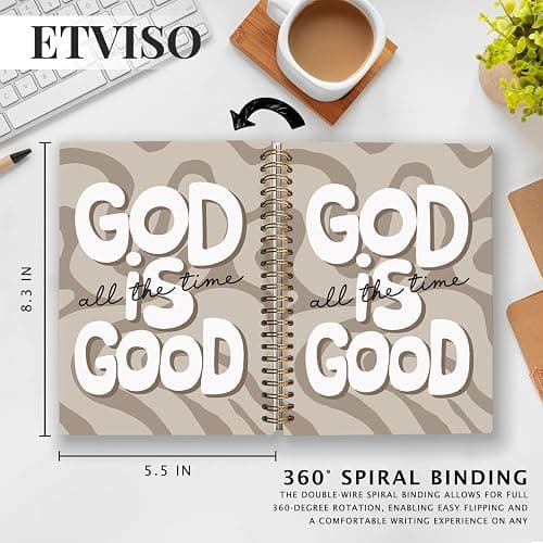 ETVISO Beige Wavy Bible Journal Notebook for Women, Inspirational Christian Gifts for Women, Prayer Bible Supplies Journal, Church Notes Notebook, Cute Preppy Hardcover Spiral Notebooks 5.5x8.3 thumbnail 3