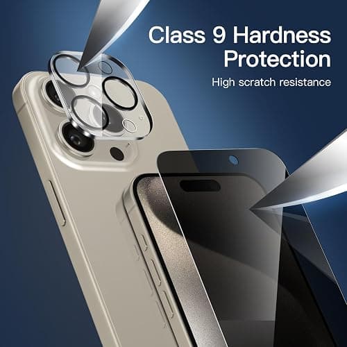 NEW'C 3X Privacy for iPhone 15 Pro Screen Protector (6.1 inches)+ 3X Camera Lens Protector, Sensor Protection, Case Friendly Tempered Glass Film + Dust Plug - Easy Installation Tool Included thumbnail 6