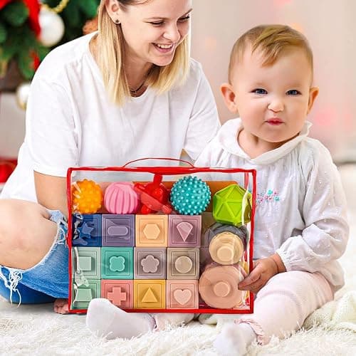 SpringFlower 3 in 1 Montessori Toys for Babies 0-3-6-12 Months, Soft Baby Teething, Stacking Building Blocks for Infants, Sensory Developmental Education Toys for Toddler Baby 12-18 Months,23 PCS thumbnail 2