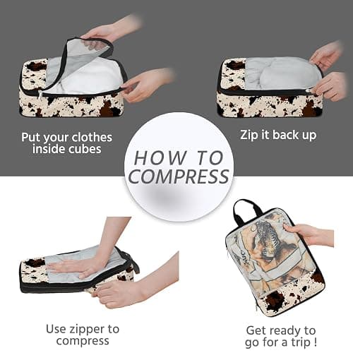 7 Pcs Compression Packing Cubes for Travel, Waterproof Suitcase Luggage Backpack Organizer with Toiletry Bag Travel Essentials for Women/Men-Cow Print thumbnail 5