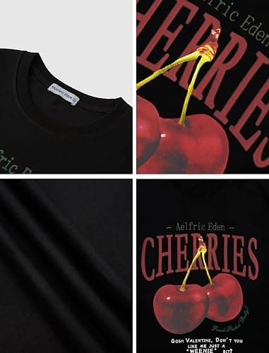 Aelfric Eden Oversized Graphic Tees Unisex Cherries Print T Shirts Casual Summer Short Sleeve Top Cotton Cute Tee Shirt thumbnail 3