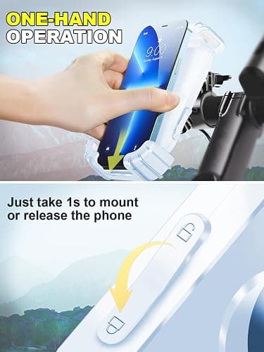 CRUIHOG Bicycle Cell Phone Holder,Handlebar Motorcyle Bike Phone Holder,Handlebar Phone Clamp,1s Lock & Ultra-Stable,Silicone Wrapped Phone Mount,Phone Stand for E-Bike,Scooter,Stroller,ATV thumbnail 2