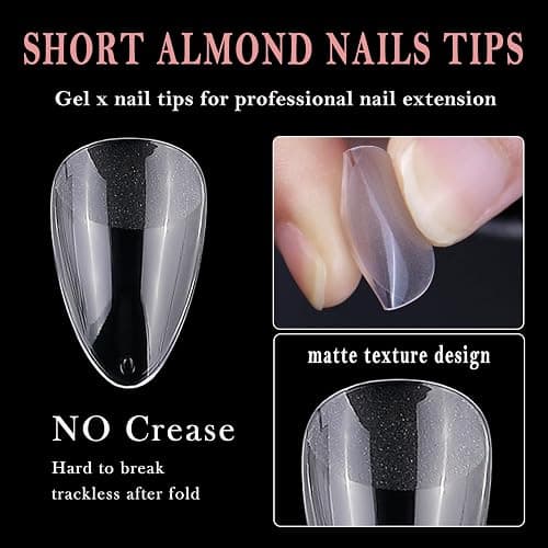 Nail Decoration Set, 240pc Almond Gel x Nail Tips Short Fake Nails Clear Acrylic Nails with with 10 Roll Nails Strip Tape for Nails Extension Fingernail Decoration thumbnail 3