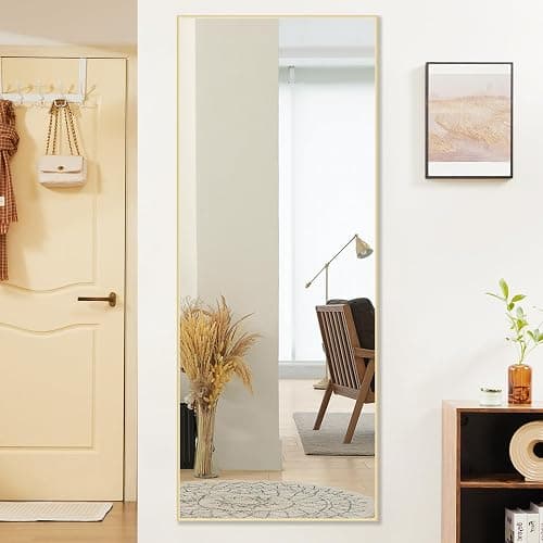 Sweetcrispy 65"x21" Full Length Mirror Full Body Floor Mirror Standing Hanging or Leaning Wall, Wall Mirror with Stand Aluminum Alloy Thin Frame for Bedroom Cloakroom,Gold thumbnail 3