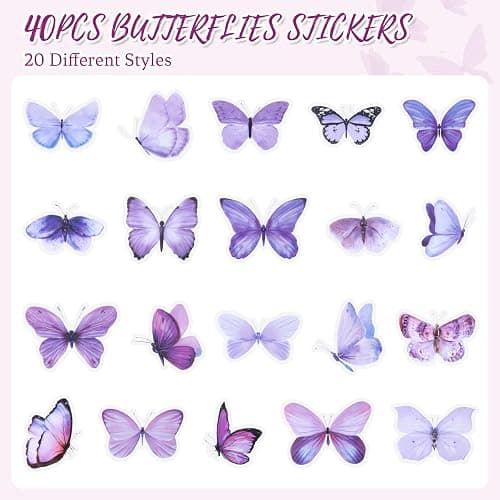 40PCS Purple Butterfly Stickers, Butterfly Stickers Waterproof for Scrapbook Journal Laptop Gift Water Bottle Cell Phone Cases for Adults Kids Aesthetic Crafts thumbnail 7