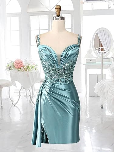 Migyrj Lace Beaded Homecoming Dresses Short Satin Prom Dresses for Teens thumbnail 3