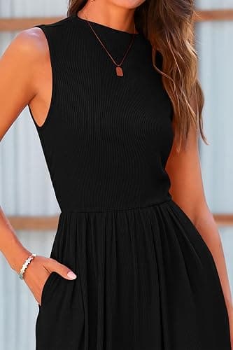 PRETTYGARDEN Womens Summer Jumpsuits Dressy Casual One Piece Outfits Sleeveless Mock Neck Wide Leg Pants Rompers with Pockets thumbnail 5