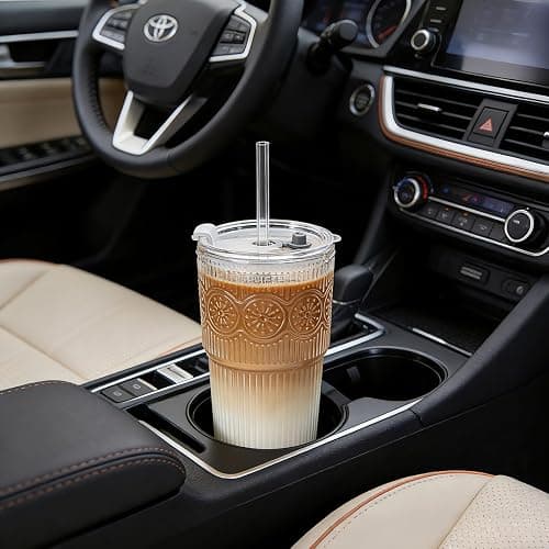 SoulTimes 20oz Ribbed & Floral Glass Tumbler Set of 2 – Reusable Glass Cups with Lid and Glass Straw, Iced Coffee Cups for Water, Smoothie, Milk, Cocktail & More – Perfect for Daily Use & Travel thumbnail 9