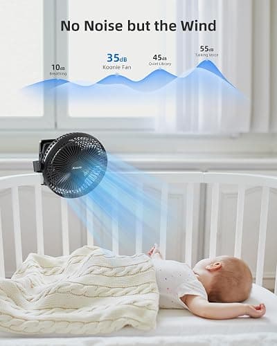 Koonie 10000mAh Clip on Fan Rechargeable, 8-Inch Battery Operated Desk Fan, USB Fan, 4 Speeds, Strong Airflow, Sturdy Clamp for Golf Cart Office Desk Outdoor Travel Camping Tent Gym Treadmill,Black thumbnail 6