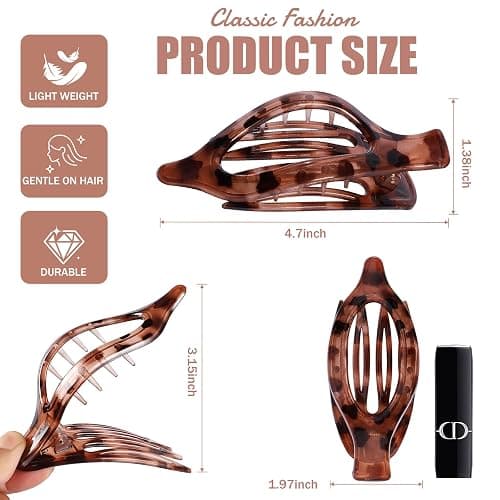 Flat Hair Clips for Women - 6 PCS French Flat Claw Clips Medium Hair Clips for Girls Large Hair Claw Clips for Thick or Thin Hair Strong Hold No Slip Hair Accessories for women (Transparent) thumbnail 3
