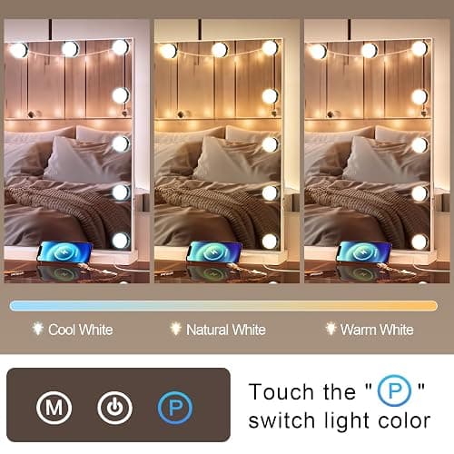 Hollywood Vanity Mirror with Lights,14 Dimmable Bulbs,3 Color Lights,10X Magnification,Makeup Mirror with Lights,Touch Control, Aluminum Metal Frame 50x42cm(20x16.5in) thumbnail 7
