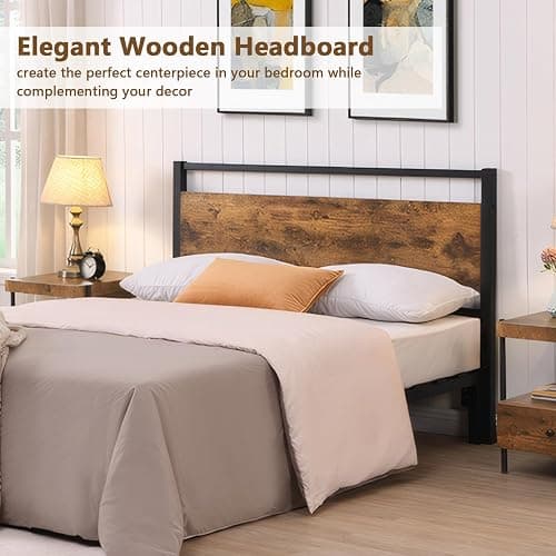 anwickjeff Wood Headboard Queen Size Bed, Easy Assembly Headboard with Rustic Solid Wood Board,Only with Metal Slats Sturdy, Farmhouse Headboards for Adjustable Bed, Rustic Brown (Queen) thumbnail 5