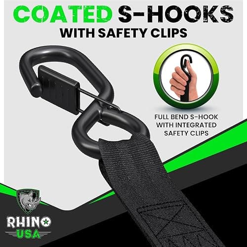 Rhino USA Retractable Ratchet Straps (4-Pack) - 1 Inch x 10 Feet (1,209lb Break Strength) - Auto Self Retracting Tie Down Straps for Truck, Cargo Trailer, Motorcycle, ATV, UTV - Black thumbnail 5
