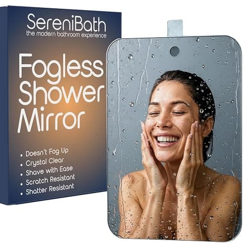 SereniBath Shower Mirror - Fogless for Shaving & Washing Your Face - Anti-Fog - for Men & Women - Exfoliate, Scrub and Groom Your Face | For Shaving & Washing Your Face in Shower, Fog Resistant, Exfoliate, Scrub and Groom, Shatter Proof, Clear Reflection - Image 1