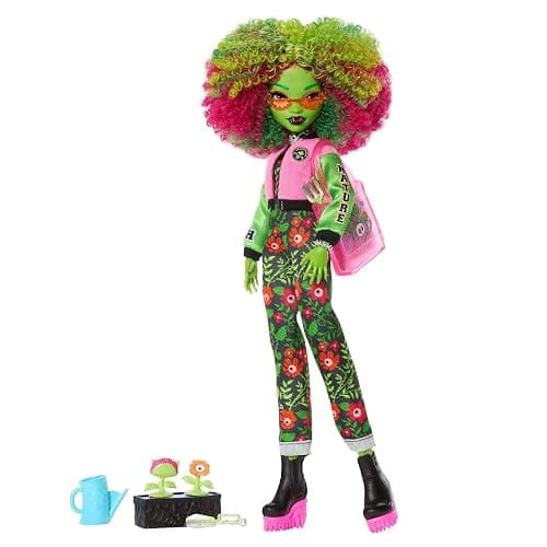 Monster High Fearbook Venus McFlytrap Doll and Accessories Set with Unearthed Club Theme including Varsity Jacket, Yearbook, and Gardening Tools - Image 1
