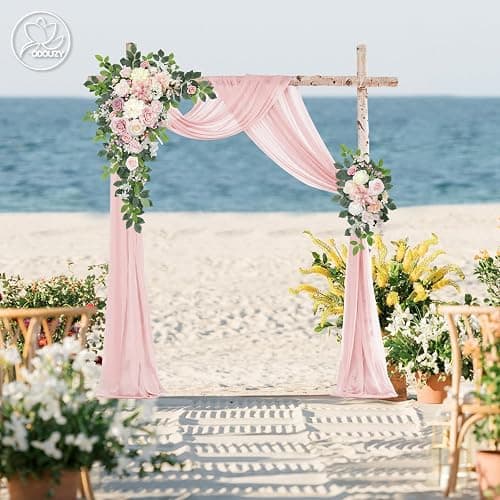 Odouzy Wedding Arch Flowers Kit,Artificial Flower Arch Decor (Set of 3),2pcs Artificial Flower Arrangement with 1pc Sheer Drape for Wedding Decor Reception Backdrop Floral Decorations (Light Pink) thumbnail 5