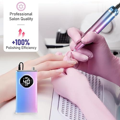 Electric Nail Drill File Professional 40000 RPM, Melodly Rechargeable Electric Nail File Machine Kit for Acrylic Gel Nails Polishing Removing, Portable Cordless Efile with Gold Bits Kit at Salon Home thumbnail 7