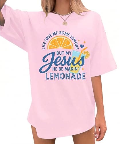 Oversized Christian Shirts for Women Jesus is My Jam T-Shirt Jesus Lemonade Graphic Tees Bible Verse Inspirational Tops - Image 1
