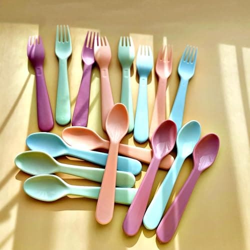 ChaLeeMoo12Pcs Plastic Kids Forks and Spoons Set, Reusable Toddler Utensils Assorted Colors Kids Silverware Set for School Lunch Box Camping Travel, Also for Adult to Use, BPA Free Dishwasher Safe thumbnail 4