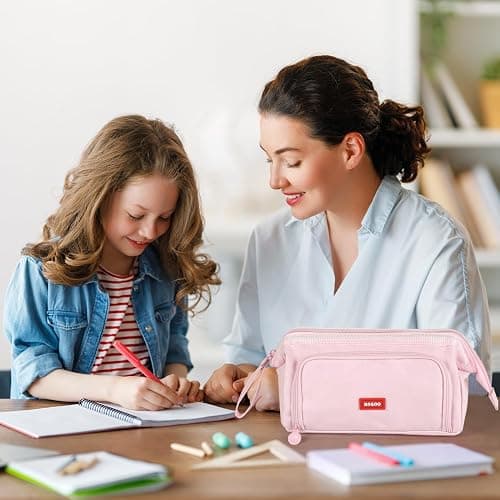 MAMUNU Pencil Case Pouch Large Capacity with Compartments, Pencil Case Pouch Bag with Zipper Handle for Teen Girls Adults Women, Portable Pen Bag Stationery Organizer for Office School Travel, Pink thumbnail 7