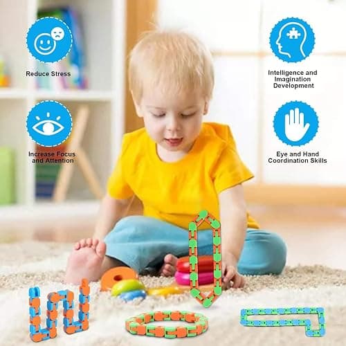 8Pcs 24Links Fidgets Wacky Tracks Fidget Toys for Kids Classroom Students Gifts School Stocking Stuffers Plastic Sensory Autism Snap Fidget Click Snake Toys for Adults Travel Stress Relief 11inch thumbnail 6