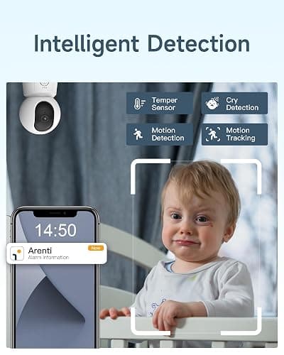 ARENTI 1080P Camara Vigilancia Bebe con Control de 5'' Monitor, 355° PTZ Vigilabebes con Camara con Voz Bidireccional, Detección de Movimiento y Sonido, Visión Nocturna, Sensor Temperatura, Modo VOX - Cam+monitor thumbnail 5