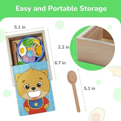 Bimi Boo Wooden Feeding Toy - Montessori Scooping & Fine Motor Toy for Toddlers 1-4 | Speech Therapy & Occupational Therapy Pretend Play Food Set | 27 Foods, Spoon & Bowl thumbnail 3