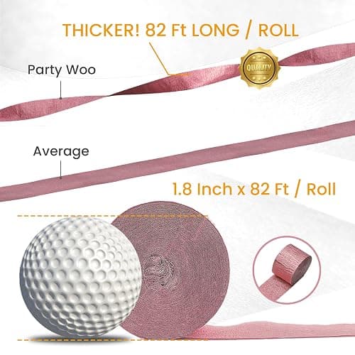 PartyWoo Rose Gold Crepe Paper 6pcs 492 FT Baby Metallic Pink Streamers | Birthday Bridal Shower Engagement New Year Eve Graduation Wedding Baby Shower Anniversary Party Decorations thumbnail 3