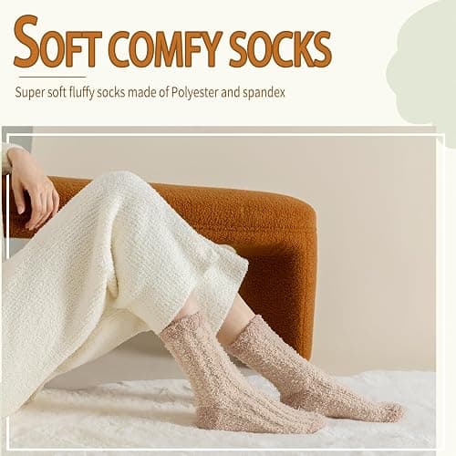 Clothclose Fuzzy Socks For Women, Womens Fuzzy Slipper Sock Super Soft Microfiber Fluffy Cozy Winter Warm Fluffy Crew Socks thumbnail 5