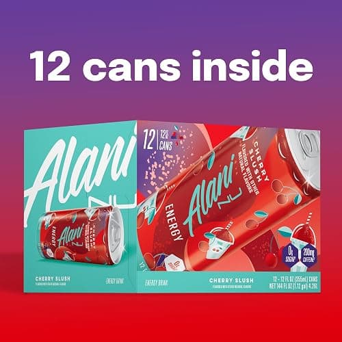 Alani Nu CHERRY SLUSH Sugar Free, Low Calorie Energy Drinks, 200mg Caffeine, Biotin B Vitamins, Zero Sugar, 10 Calories, 12 Fl Oz Cans, 12 Pack thumbnail 7