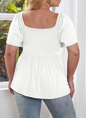 Eytino Women Plus Size Sweetheart Neck Short Sleeve Shirred Peplum Blouse Tops Shirts(1X-5X) thumbnail 2
