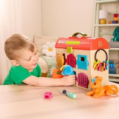 B. Toys Critter Clinic Vet Set, Portable Lock and Key Pet Care Toy | Portable animal hospital with 6 rooms, 6 matching keys, 5 tools, 2 plush pets, and built-in storage for pretend, 2+ Years thumbnail 4
