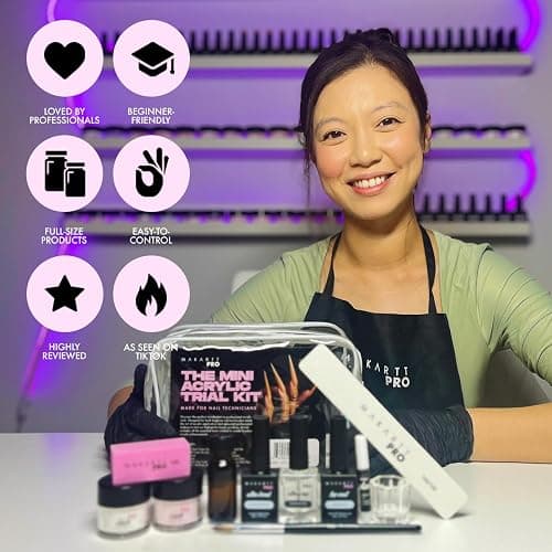 MakarttPro Mini Acrylic Nail Kit for Beginner Nail Technicians 12pcs - Starter Set with Pink & Clear Acrylic Powders, EMA Monomer, Kolinsky Brush and Nail Essentials thumbnail 2
