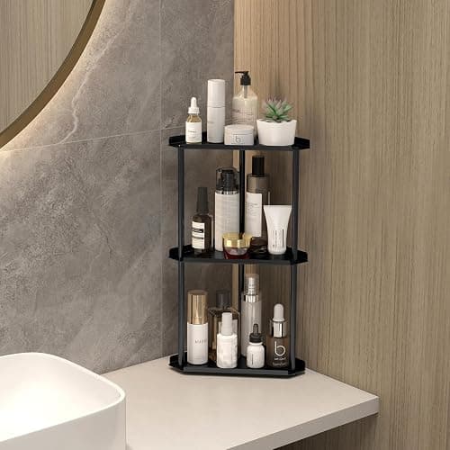 Jesginboo 3 Tier Bathroom Counter Organizer, Vanity Organizer Corner Shelf, Skincare, Makeup Countertop Organizers, Kitchen, Bathroom Counter Storage, Black thumbnail 2