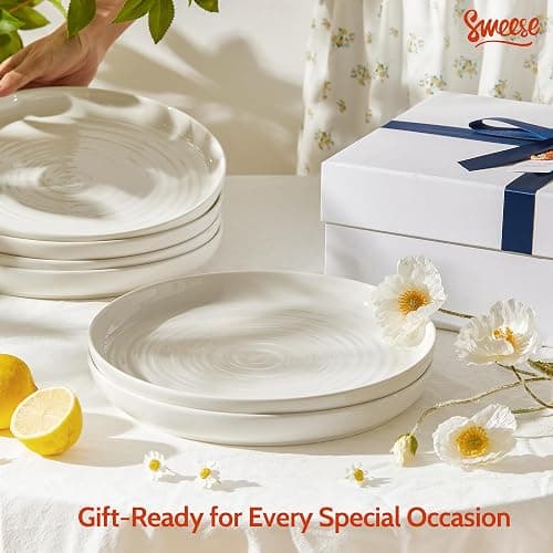 Sweese Porcelain Dinner Plates Set of 6, 10.5 Inch Dish Set - Dishwasher, Microwave, Oven Safe, Scratch Resistant, Kitchen Serving Dishes - White thumbnail 2