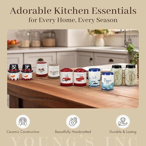 Young's Inc. Farmhouse Ceramic Salt and Pepper Shaker Set - Cute Kitchen Table Accessories and Decor, Small 3-Inch Modern White Rustic Dining Table Decor for Everyday Dining and Gift Giving thumbnail 9