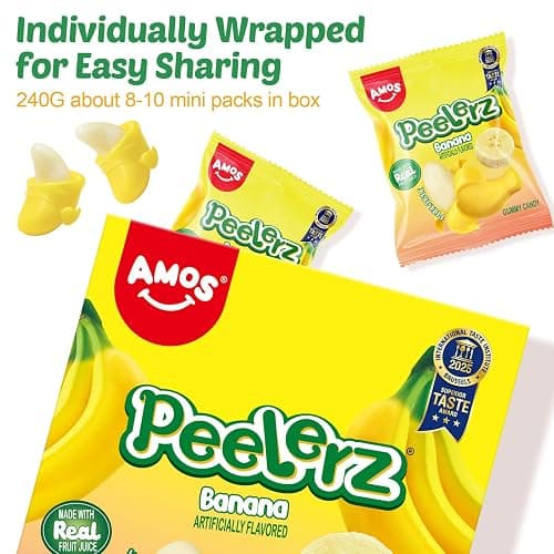 AMOS Peelerz Gummy Sweets, Banana Peelable Christmas Sweets Candy Gift, 3D Fun Peeling Fruit Gums Candy, Real Fruit Juice Made Chews Snacks Sweet for Party Celebration- Box Package 240G thumbnail 6