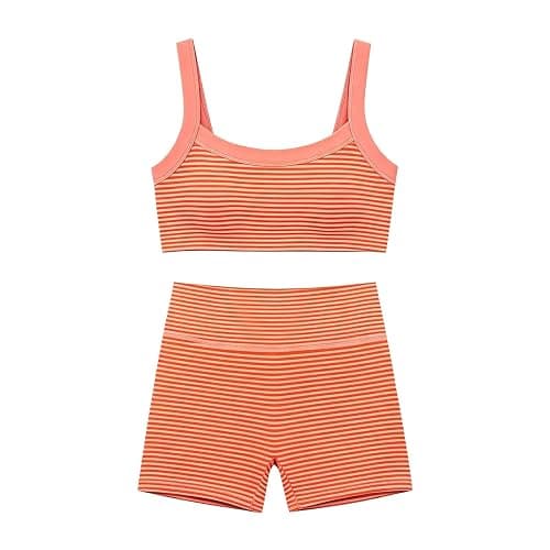 Womens Gym Sets 2 Piece Striped Padded Sports Bra Tops High Waist Biker Shorts Tracksuits Set Seamless Yoga Outfits Casual Running Workout Activewear thumbnail 4