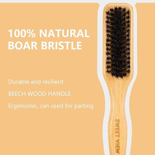SWEET VIEW Boar Bristle Slick Back Hair Brush for Smooth Flyaways, Frizz, Sleek Ponytail, Buns and Edge Baby Hair, Teasing | Gel Comb Styling Accessories for Girls, Kids and Women thumbnail 2