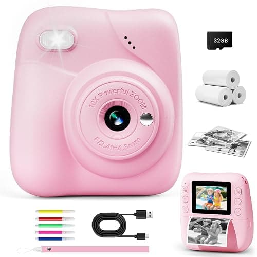 CAMCLID Kids Camera Instant Print, 1080P HD Kids Instant Camera with 32G Card & 3 Rolls Print Paper, Portable Toddler Toy, Christmas Birthday Gifts for Boys Girls Age 3-12 (Pink) - Image 1