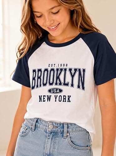 Ecolala Girls Shirts Crew Neck Contrast Raglan Short Sleeve Bow Graphic Tees Cotton Casual Cute Summer Tops thumbnail 2