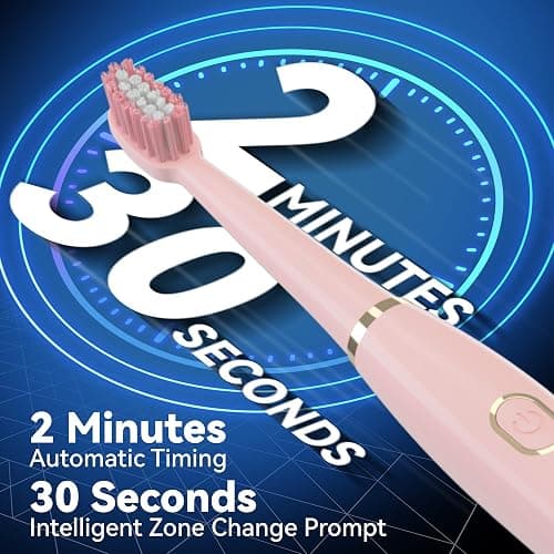 7AM2M Sonic Electric Toothbrush for Adults and Kids High Power Rechargeable | 8 Brush Heads,5 Adjustable Modes, Built-in 2-Minute Smart Timer,4 Hours Fast Charge for 30 Days(Pink) thumbnail 7