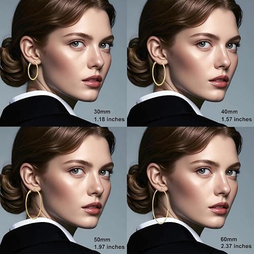 4 Pairs Gold Hoop Earrings for Women | 14K Gold Plated Hypoallergenic Small Large Earrings Set, Lightweight Stainless Steel Hoops thumbnail 7
