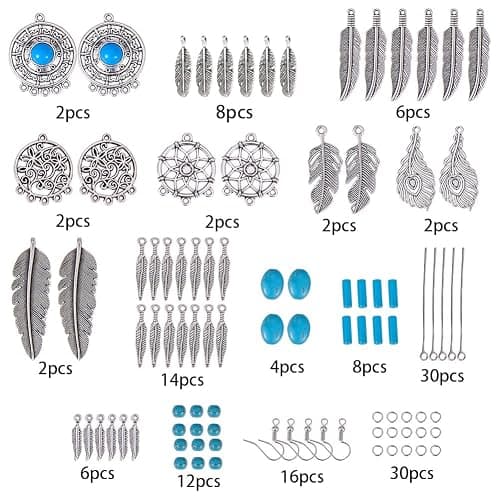 SUNNYCLUE 1 Box DIY 8 Pairs Bohemian Feather Dream Catcher Earring Making Starter Kit with Dream Catcher Feather Charm Connector, Turquoise Gemstone Beads, Earring Hooks Jewelry Supplies, Instruction thumbnail 3