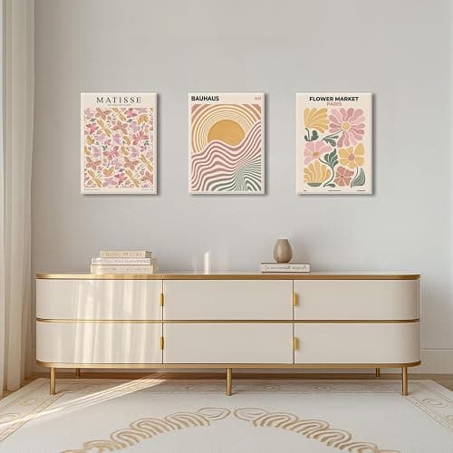 BingruiArt Boho Abstract Wall Art Yellow Canvas Flower Market Posters Set of 3 Bauhaus Pictures Matisse Print Floral Aesthetic Painting Decor for Dorm Living Room Bedroom 12"x16" Framed thumbnail 5