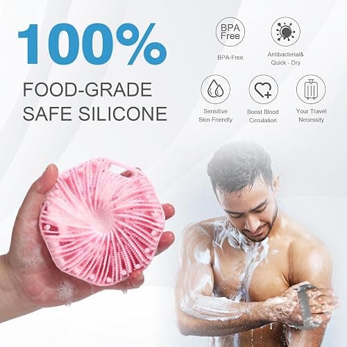 2Pcs Silicone Body Scrubber,Exfoliating Body Scrubbers for use in Shower,Silicone Body Brush for Showering and Anti-Slippery Handles for All Skin Types,Eco Friendly Shower Scrubber for Body (Pink) thumbnail 2